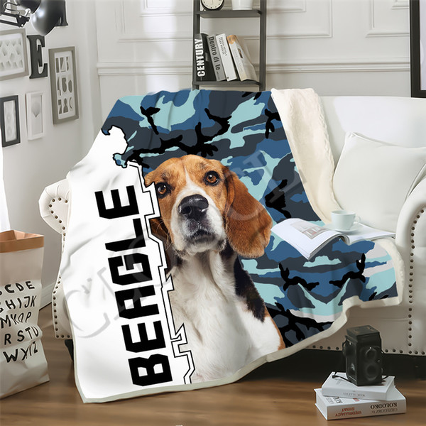 CLOOCL Factory Wholesale Camo Beagle Dog Blanket 3D Print Pet Dog Double Layer Casual Sofa Youth Bedding Throw Fashion Blankets
