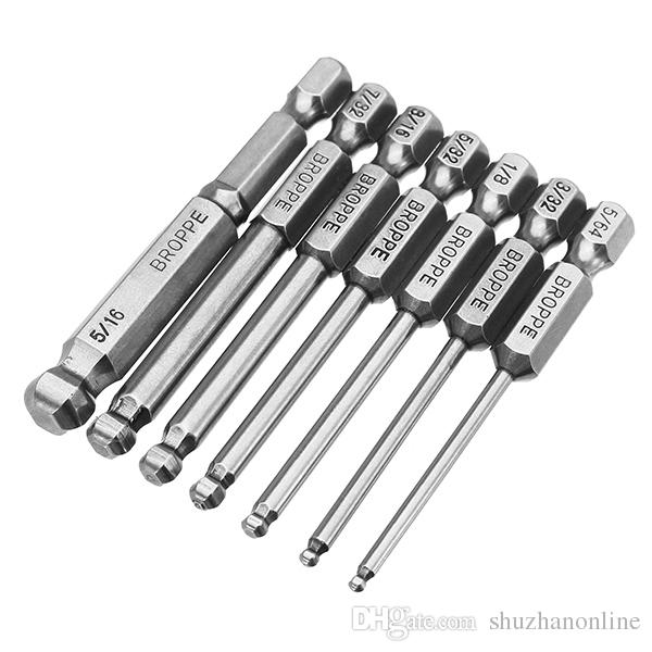 7pcs SAE 5/64-5/16 Inch 65mm Magnetic Ball Screwdriver Bits 1/4 Inch Hex Shank