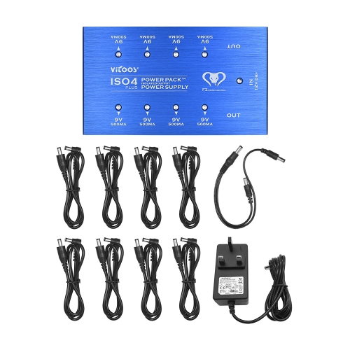 VITOOS ISO4PLUS Compact Guitar Effects Power Supply Power Pack Station 8 Isolated DC 9V Outputs Max. 500mA with Short Circuit Protection