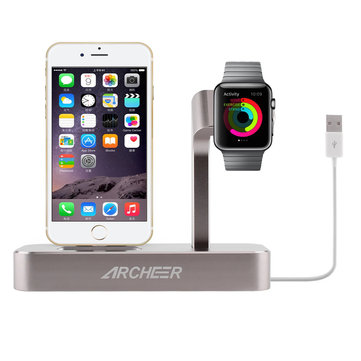 ARCHEER 2 in 1 Watch Stand Charging Station Dock Desktop Charger Adapter For iPhone 6S Apple Watch