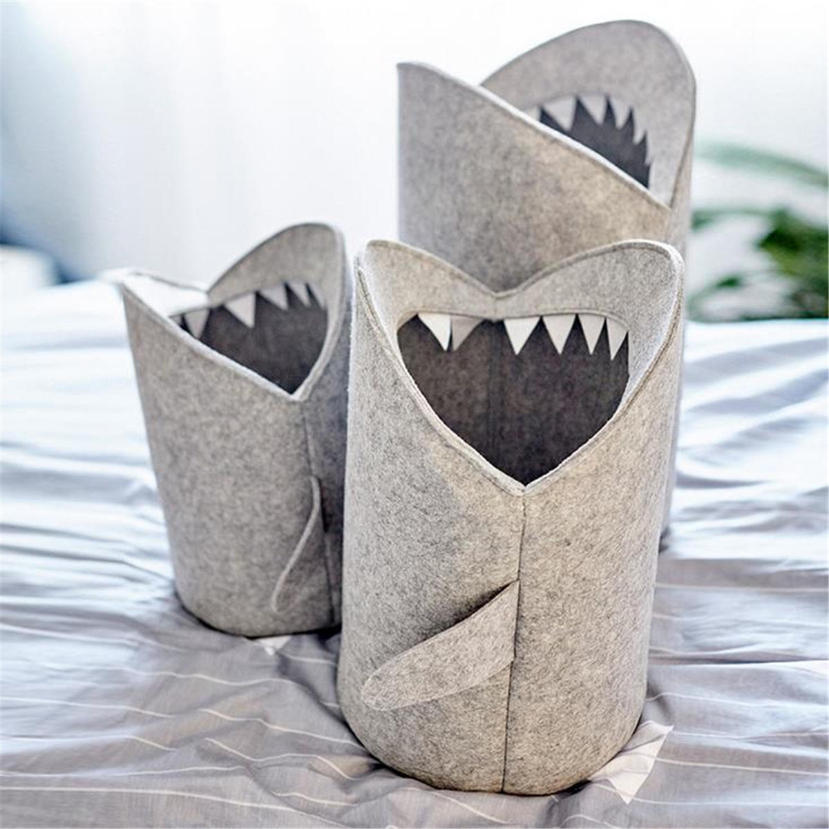 Kids Cartoon Folding Felt Shark Laundry Hamper Toy Storage Baskets Storage Box Bin