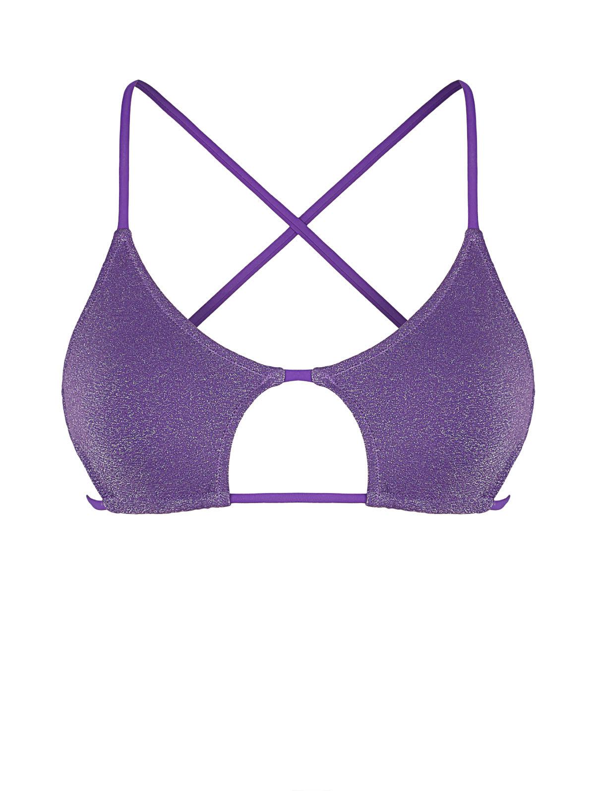 ZAFUL Criss Cross Metallic Sparkle Glitter Bikini Top M Purple
