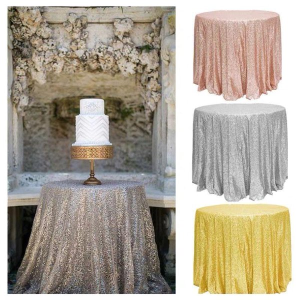 Table Cloth 1Pcs Sequin Rose Gold/Silver/Champagne Glitter Round&Rectangle Tablecloth For Wedding Birthday Party Home Decoration