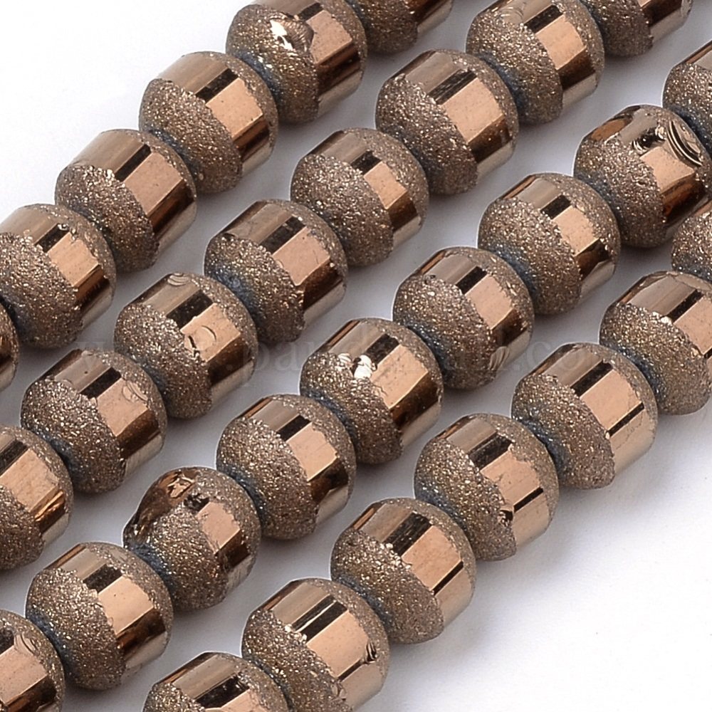Electroplate Glass Bead Strands, Frosted, Round, Copper Plated, 6~6.5mm, Hole: 1mm; about 100pcs/strand, 23.6