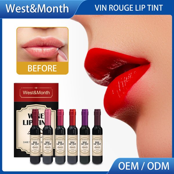 Free freight West&Month OEM ODM Lipstick red wine bottle Lip Glaze set moisturizing, non greasy, non stick cup waterproof multi-color dyeing