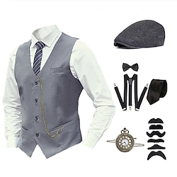 The Great Gatsby Gentleman Retro Vintage 1920s Vest Accesories Set Beret Hat Men's Costume Vintage Cosplay Party Daily Wear Festival Cravat Lightinthebox