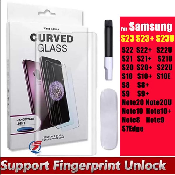 9D UV NANO Liquid Curved Tempered Glass Protector For Samsung S23 Ultra S22Ultra S22 S21 S20 Note20 Ultra S10 Note10 Plus S8 S9 NOTE8 NOTE9 with Retail Package