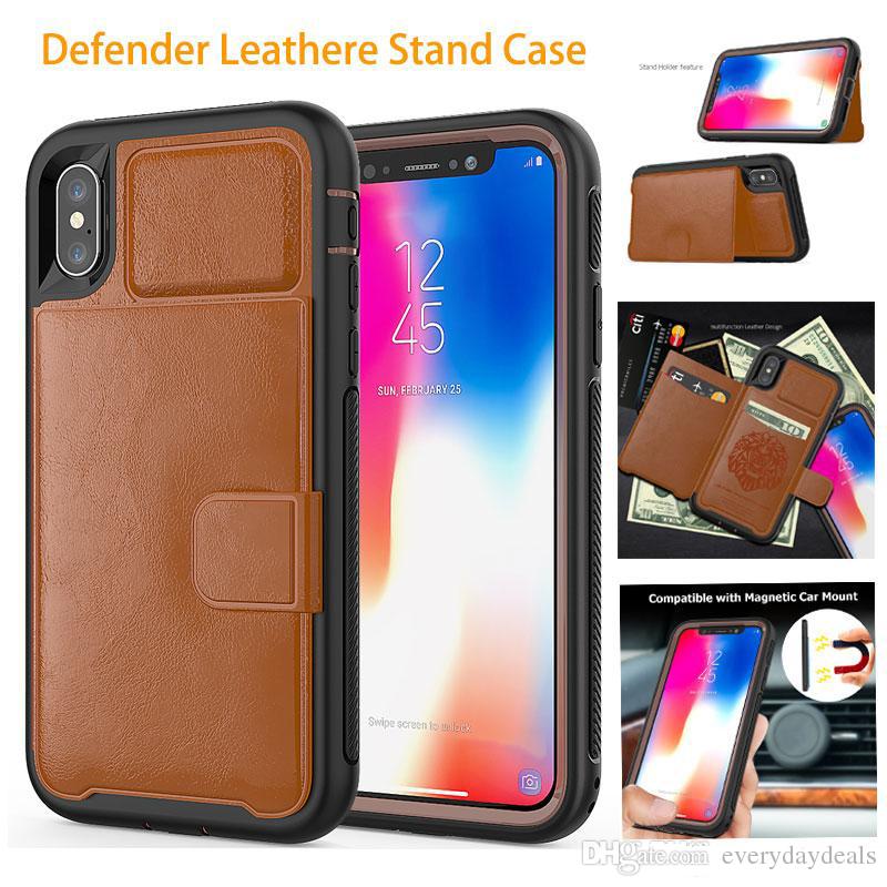 Leather Wallet Case For iPhone X Xs Max Xr 8 7 6 6S Plus Magnetic Car Holder Stand Card Cover For Samsung Models