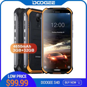 DOOGEE S40 4GNetwork Rugged Mobile Phone 5.5inch Display 4650mAh MT6739 Quad Core 3GB RAM 32GB ROM Android 9.0 8.0MP IP68/IP69K