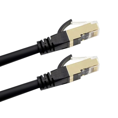 Câble Ethernet Cat8 Câble réseau haute vitesse 40 Gbps 2000 Mhz / Paire torsadée blindée / Interface RJ45 plaquée or Noir 1 m