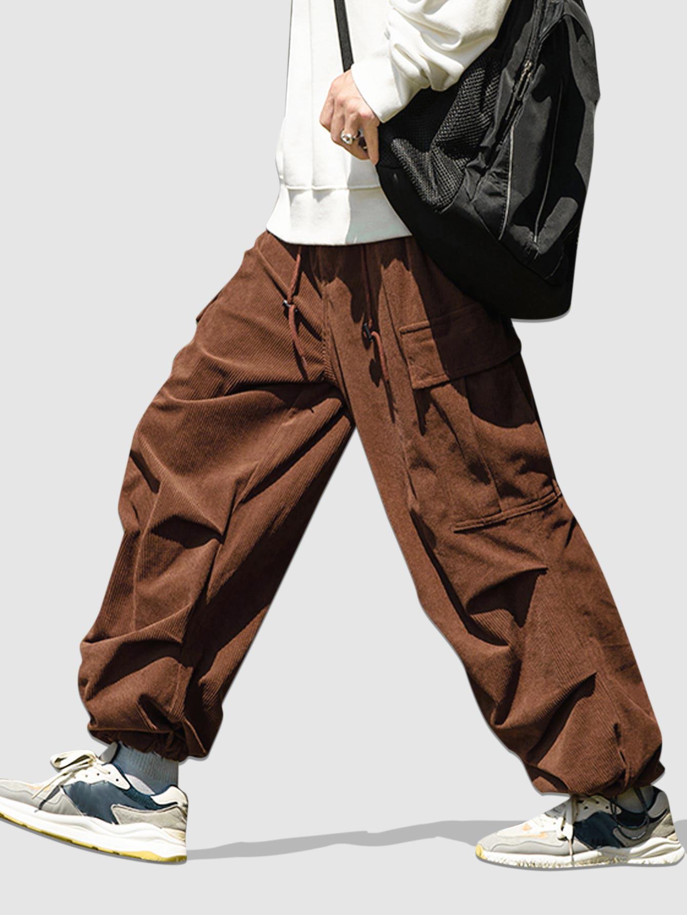 ZAFUL Men's Side Large Pocket Design Wide Leg Corduroy Pants Xl Coffee