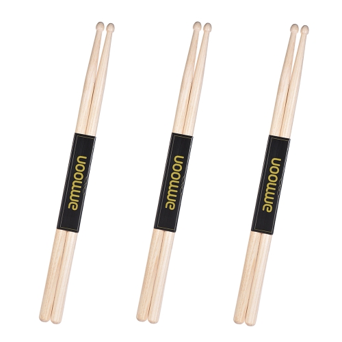 ammoon 3 Pairs of 7A Wooden Drumsticks Drum Sticks Fraxinus Mandshurica Wood Drum Set Accessories