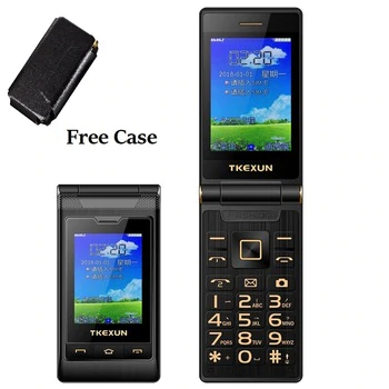 Tkexun Two Large Screen Flip Mobile Phone Handwriting Dual Answer Quick Dial SOS Call Blacklist Large Key Flashlight Free Case