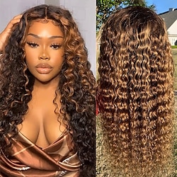 Ombre Lace Front Wigs Human Hair Pre Plucked 150 Density Glueless Highlight Human Hair Wigs for Women 4/30 Ear to Ear Deep Wave Frontal Wigs Lightinthebox