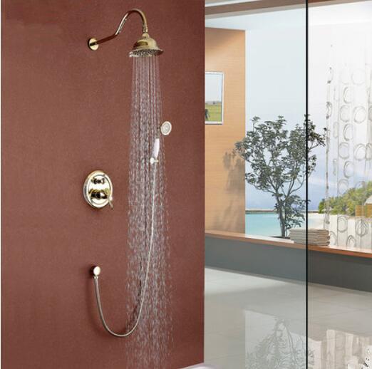 shipping unique european style brass round rainfall shower brass handheld in-wall mounted concealed shower set 7024