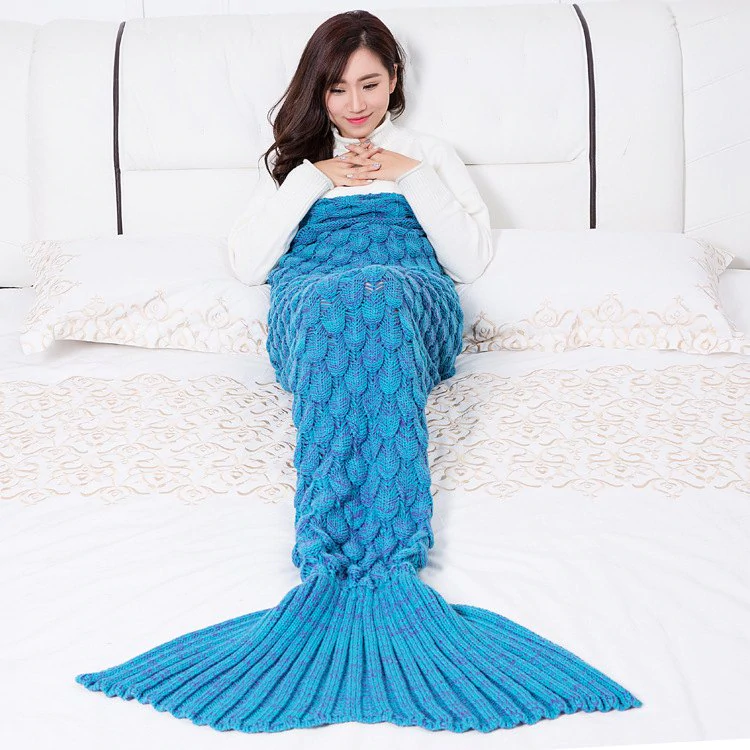 Mermaid Blanket Fish Scale Knitted Mermaid Tail Blanket for Children