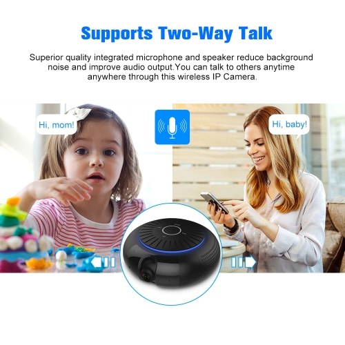 Wireless Home Security WiFi IP Camera 180 Degree HD 1080P BT Speaker Music Player with Night Vision Two Way Audio Motion Detection Support P2P Remote Music Playback,Black
