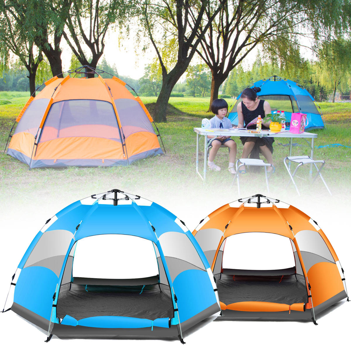 Outdoor 3-4 Persons Automatic Camping Tent Waterproof Double Layer UV Beach Sunshade Canopy