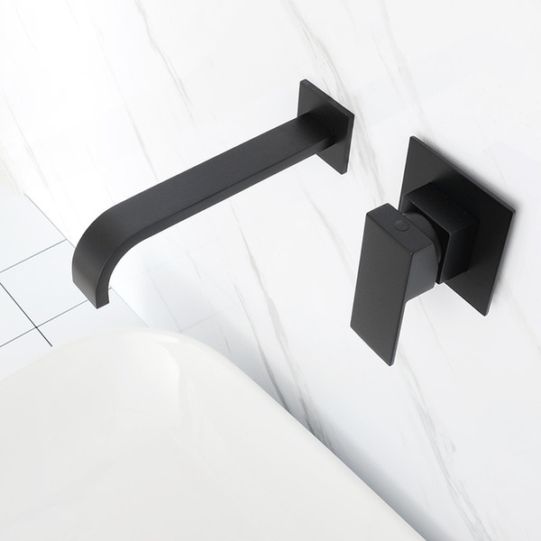 Matt Black Plated Bathroom Wall Mounted Faucet Quality Brass Waterfall Basin Water Mixer Single Handle Square Tapware