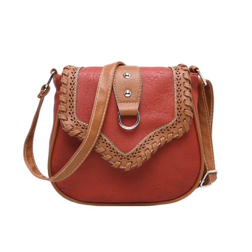 Retro Women Crossbody Bags PU Leather Woven Splice Shoulder Messenger Bag Small Handbag Satchel Tote