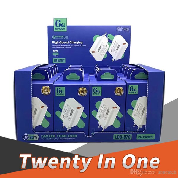1A 2A QC3.0 18W Quick Wall Charger Adapter for iPhone 13 12 XS Fast Charging Type C USB US EU Plug 20pcs in 1 box With Retail Box