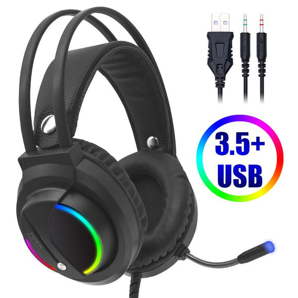 cosbary wired headphones 3.5 mm gaming headset earphone 7.1 sound surround rgb light for computer gamer ps4 with microphone