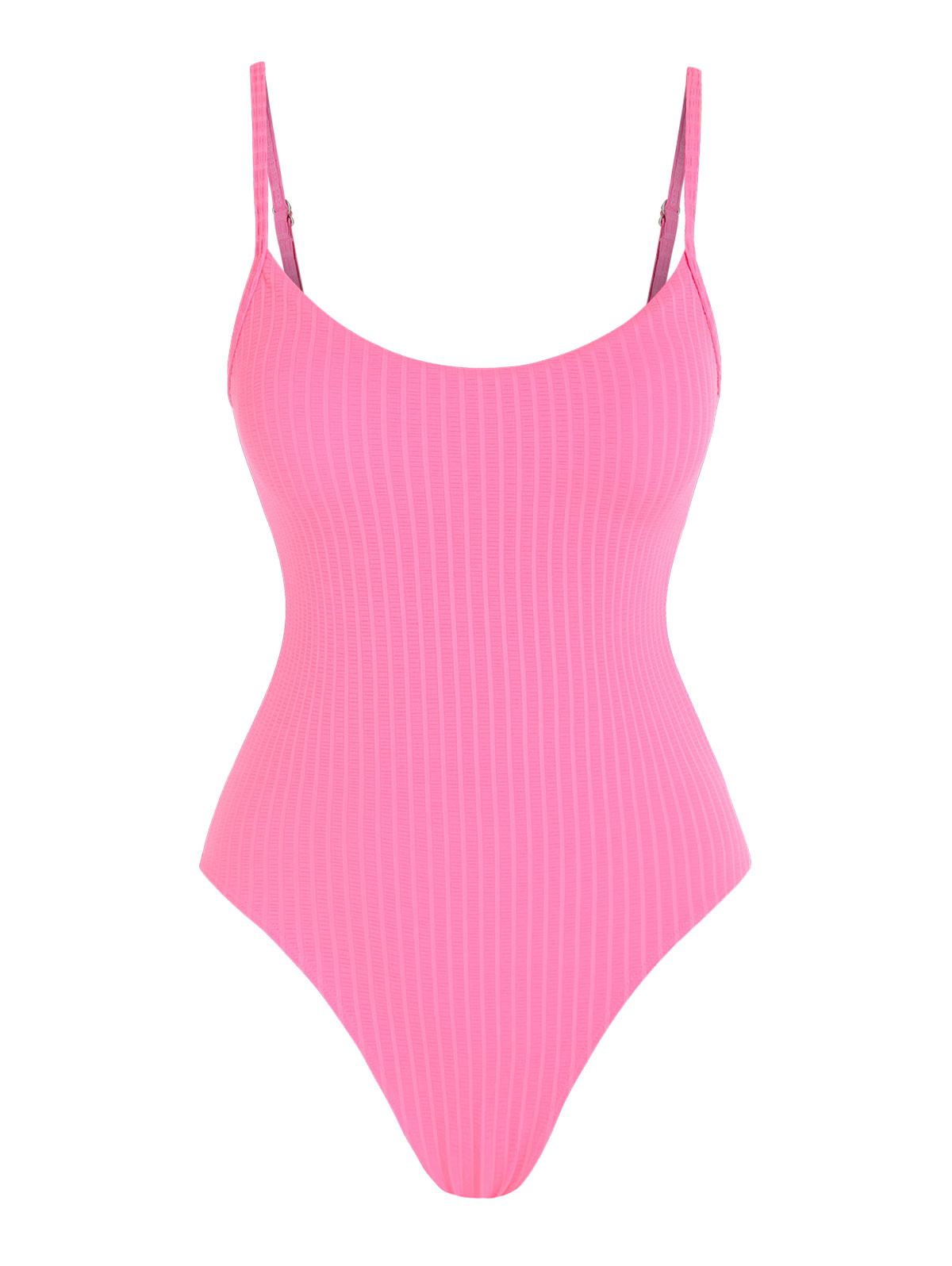 ZAFUL Strappy Open Back Rib Textured One-piece Swimsuit M Light pink