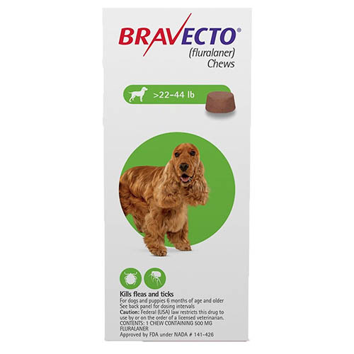 Bravecto For Medium Dogs 22- 44 Lbs (Green) 3 Chews