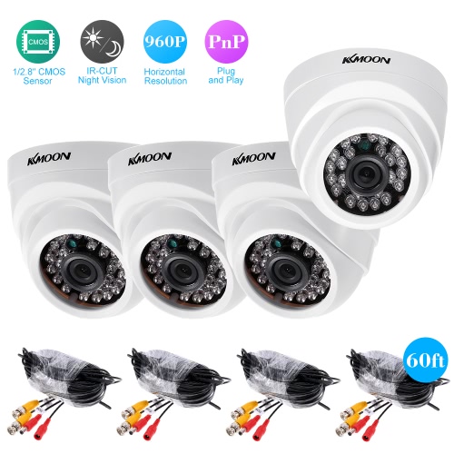 KKmoon  4*960P AHD Dome IR CCTV Camera + 4*60ft Surveillance Cable