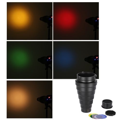 Métal Snoot conique avec Honeycomb grille 5pcs Color Filter Kit pour Bowens Mont Studio stroboscope Flash Monolight photographie