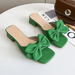 Women's Sandals Plus Size Daily Summer Bowknot Chunky Heel Open Toe Elegant Casual Minimalism PU Leather Loafer Solid Colored White Yellow Green Lightinthebox