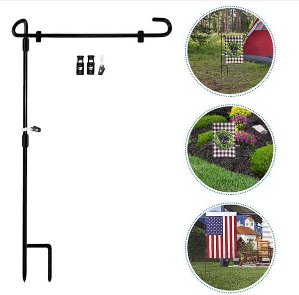 Garden Flag Stand Flagpole Black Flag Pole Garden Metal Stand Flagpoles Flags Banner Holder Outdoor Yard Decorations YG865