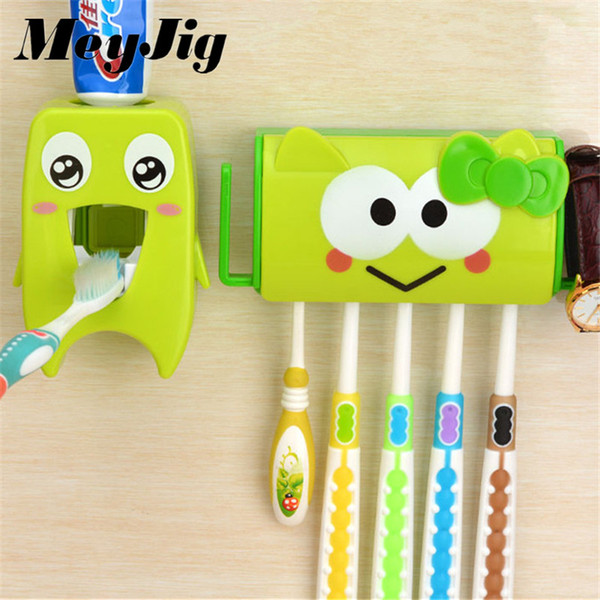 meyjig multifunctional cartoon toothbrush holder storage orgainzer box bathroom accessories suction hooks toothpaste dispenser