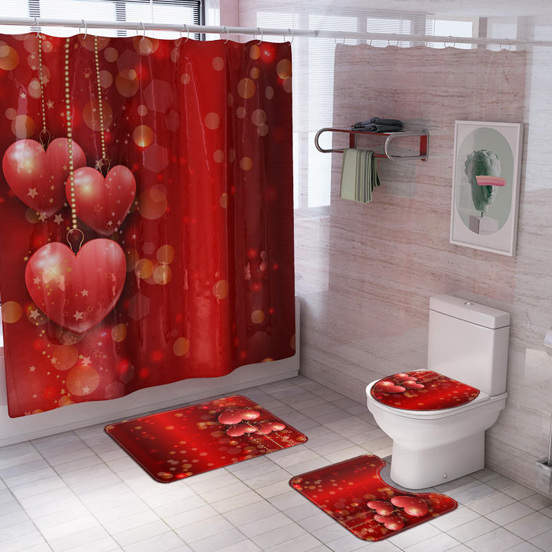 Honana 4PCS Bathroom Waterproof Shower Curtain Toilet Seat Cover Pedestal Rug Bath Mat Bathroom Decor