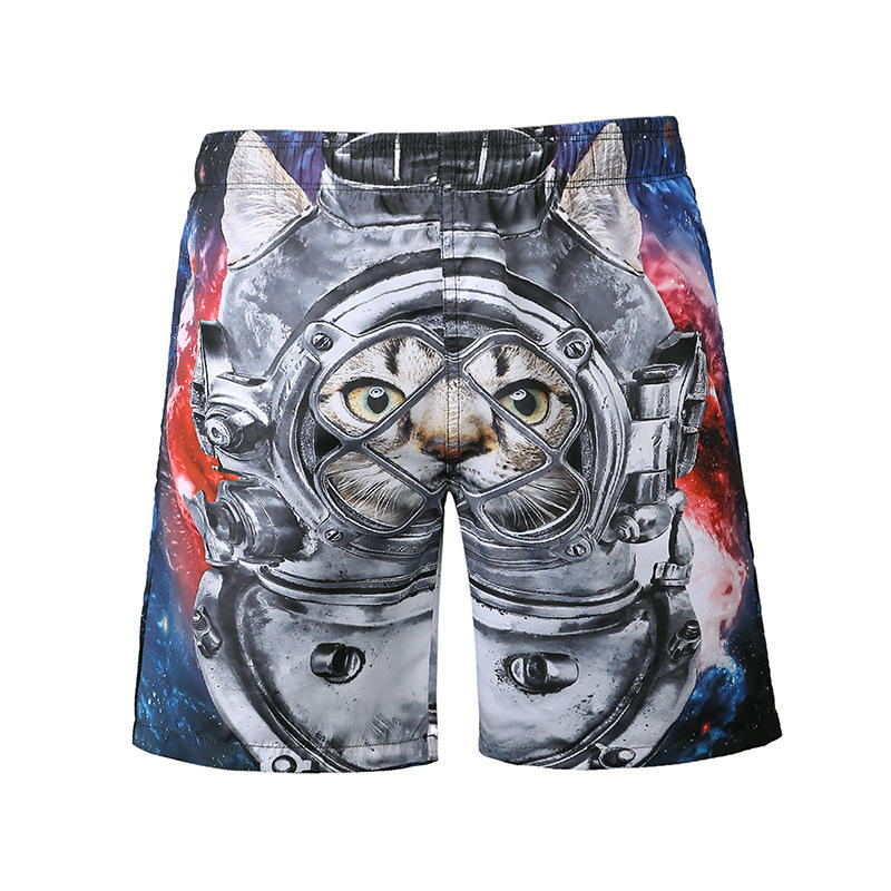 S5266 Beach Shorts Board Shorts 3D Astronaut Space Cat Printing Fast Drying Waterproof Elasticity