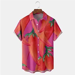 Men's Shirt Summer Hawaiian Shirt Fruit Graphic Prints Turndown Fuchsia Outdoor Street Short Sleeves Button-Down Print Clothing Apparel Tropical Fashion Hawaiian Designer miniinthebox