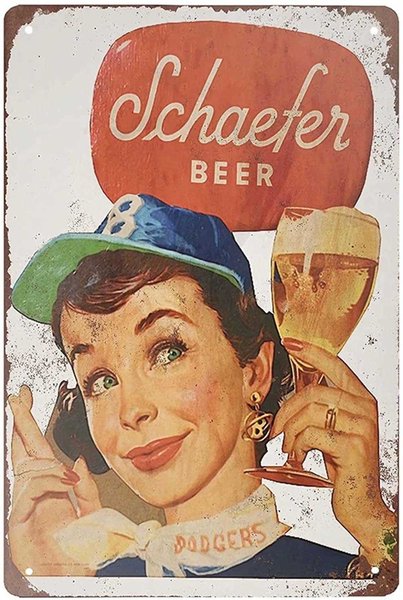 Retro Tin Sign Schaefer Beer and Brooklyn Dodgers Metal Sign Wall Art Plaque Poster for Home Bar Pub 8 X12IN