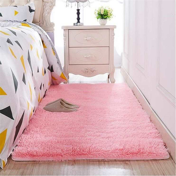 Thickened washed silk hair non-slip carpet living room coffee table blanket Bedroom bedside mat yoga rugs solid color plush