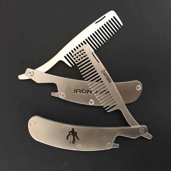 1pc stainless steel beard modeling shaping comb men's shaving mini portable foldable pocket styling & mustache brush un381