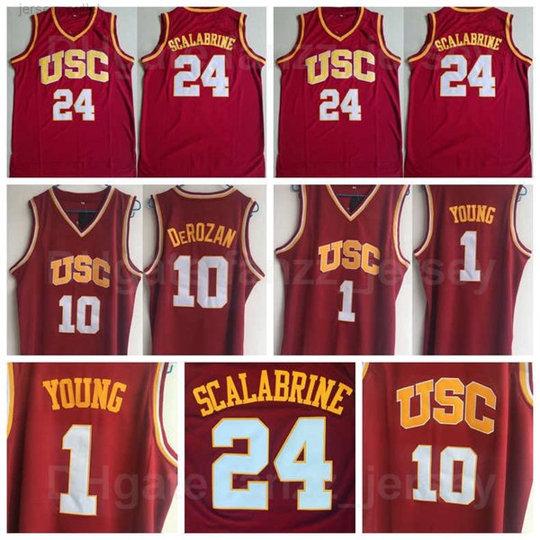 NCAA Basketball USC Trojans College 24 Brian Scalabrine Jerseys Men 1 Nick Young DeMar DeRozan 10 University Red Team Color Embroidery Shirt Breathable Sport Sale