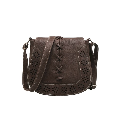 New Fashion Women Shoulder Bag PU Leahther Flap Braid Hollow Out Adjustable Shoulder Strap Vintage Crossbody Bag