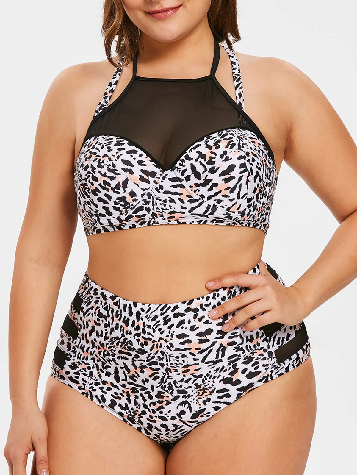 Plus Size Underwire Leopard Print Bikini Set