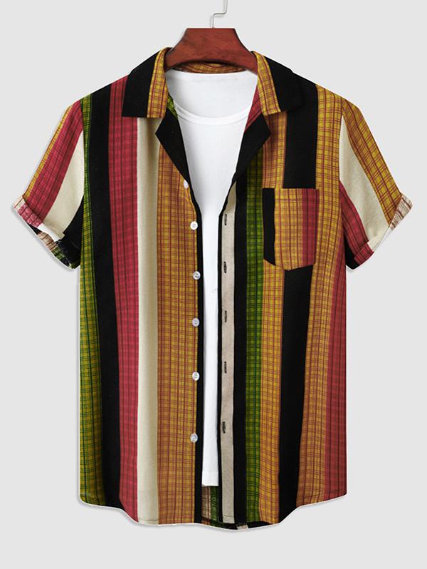 ZAFUL Men's Colorblock Plaid Pattern Cotton Linen Texture Shirt M Deep green