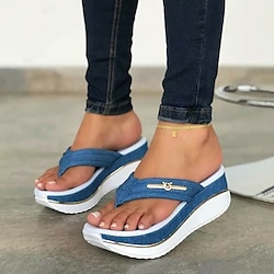 Women's Sandals Flip-Flops Platform Sandals Outdoor Daily Summer Platform Open Toe Casual Canvas Loafer Color Block White Red Blue Lightinthebox