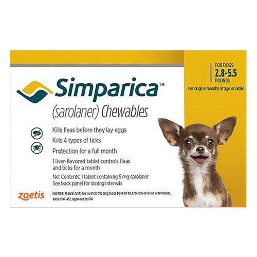Simparica Chewable Tablet For Dogs 2.8-5.5 Lbs (Yellow) 1 Pack