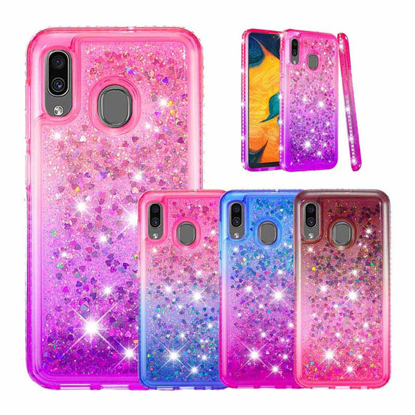 Cute Cover for Samsung Galaxy A20 A30 M10 Glitter Quicksand Liquid Bumper Case for Samsung Galaxy S10 plus s10e A6 plus