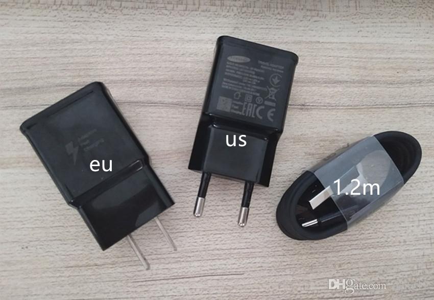 Original OEM Black US EU UK Plug Fast Charging USB Wall Charger Adapter + 1.2m USB Type C Data Charging Cable For Samsung Galaxy S8 Edge S6
