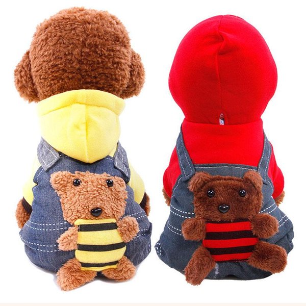 Dog Apparel Cowboy Cartoon Jumpsuit Cotton Small Bear Pattern Strap Pet Clothes Pajamas England Style Hoodie Coat Costume Chihuahua