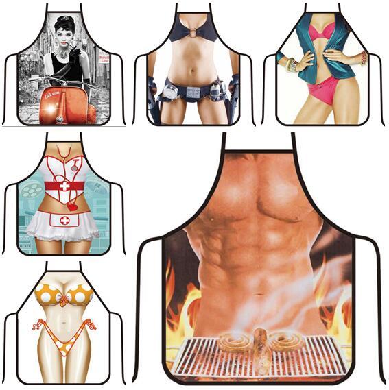 Aprons Sexy Funny Digital Printed Apron For Women Man Adult BBQ Cleaning Cooking Apron Daily Home Kitchen Baking Accessories 57*73cm Gifts