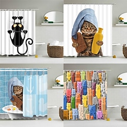 Cat Shower Curtain,  Shower Curtains for Bathroom, 3D Printing Washable Waterproof Cloth Plant Leaf Fabric Shower Curtain with 12 Hooks Lightinthebox